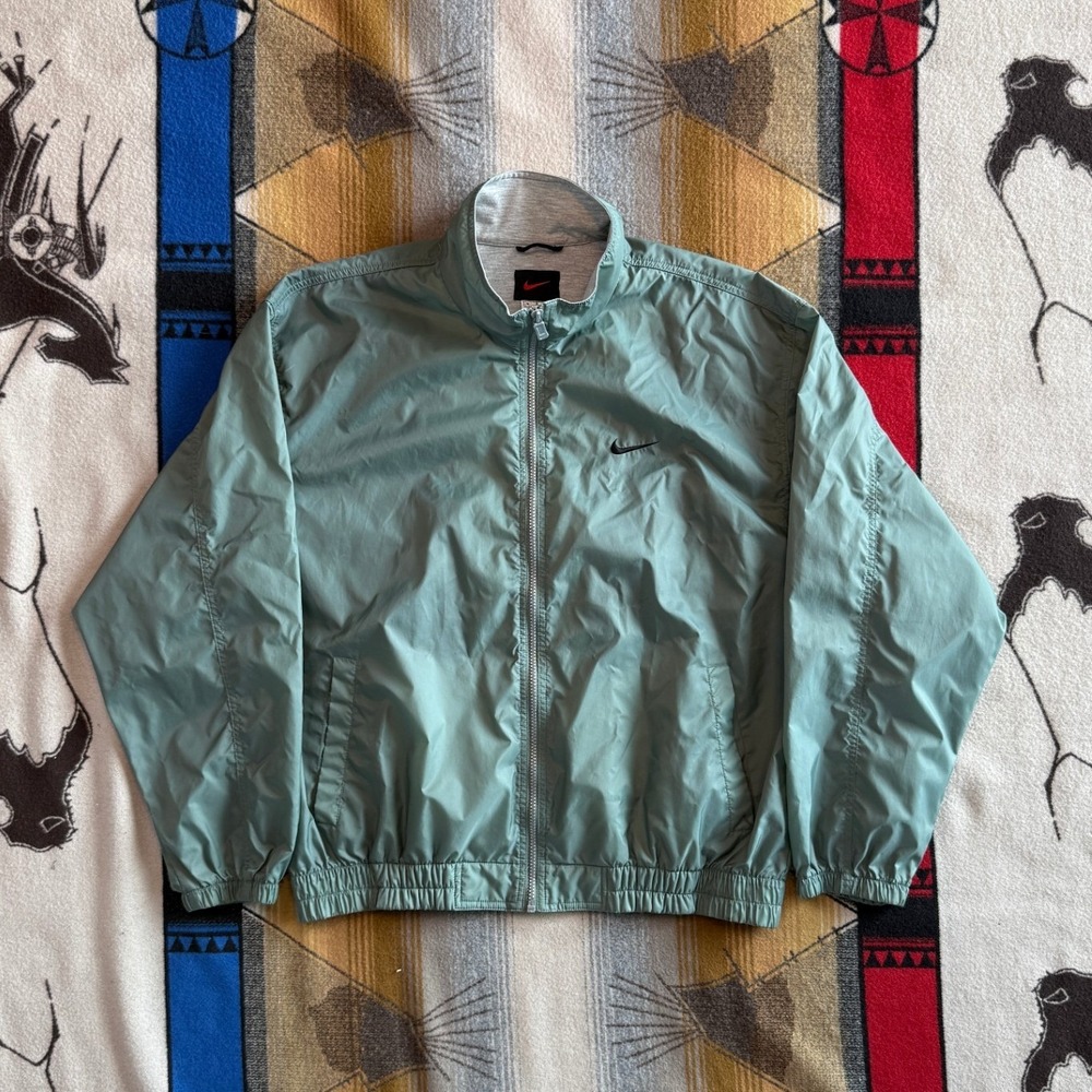 Nike Vintage Windbreaker Jacket Sage Green Full Zip Mesh Lined Mens Large